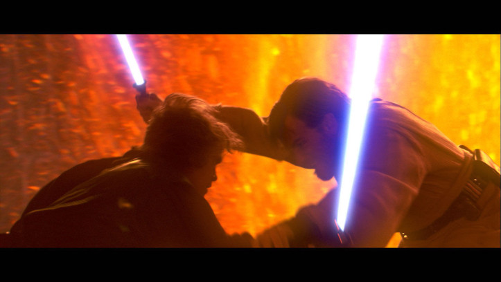Es kommt zu einem erbitterten Zweikampf zwischen Obi-Wan und Anakin auf dem Planet Mustafa.