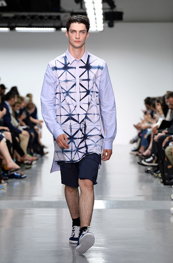 LONDON, ENGLAND - JUNE 15: A model walks the runway at the Richard Nicoll show during the London Collections: Men SS15 on June 15, 2014 in London, England. (Photo by Karwai Tang/Getty Images)