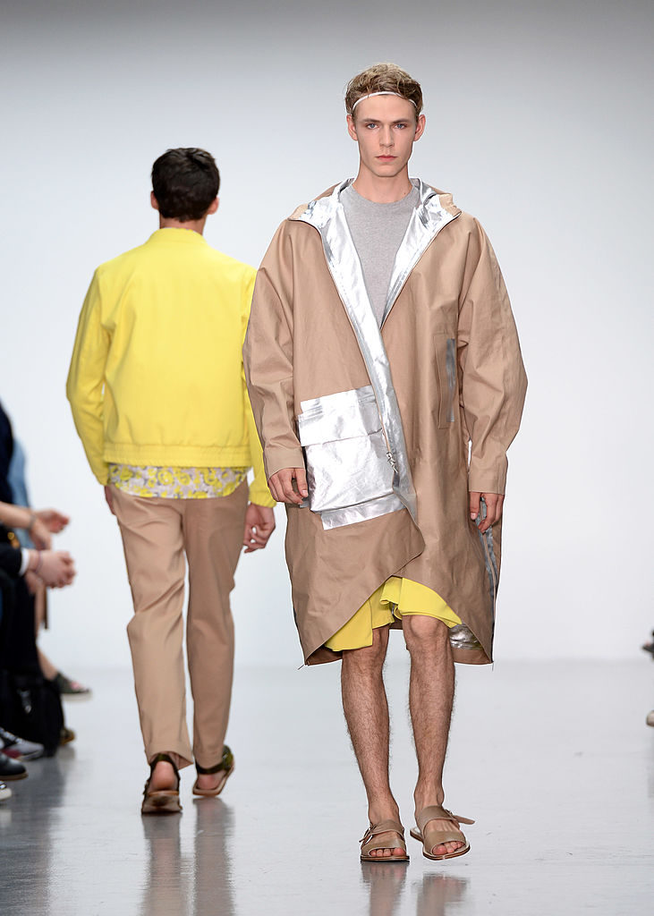 LONDON, ENGLAND - JUNE 15: A model walks the runway at the Richard Nicoll show during the London Collections: Men SS15 on June 15, 2014 in London, England. (Photo by Karwai Tang/Getty Images)