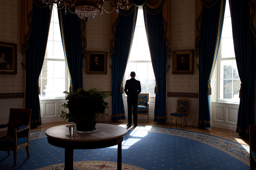 Nov. 3, 2010 "The day after the mid-term election, the President waited in the Blue Room before facing the press at a news conference." (Official White House Photo by Pete Souza) This official White House photograph is being made available only for publication by news organizations and/or for personal use printing by the subject(s) of the photograph. The photograph may not be manipulated in any way and may not be used in commercial or political materials, advertisements, emails, products, promotions that in any way suggests approval or endorsement of the President, the First Family, or the White House.
