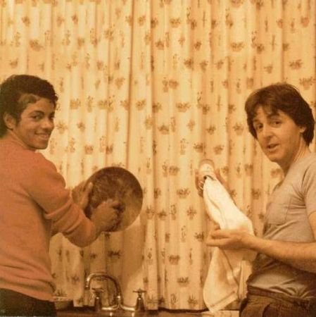 Micheal Jackson and Paul McCartney washin’ some dishes.