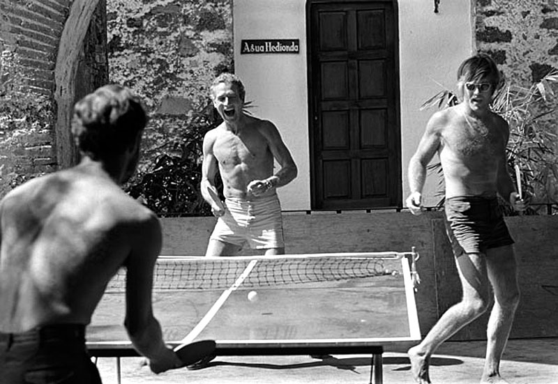 Paul Newman and Robert Redford playing Ping Pong.