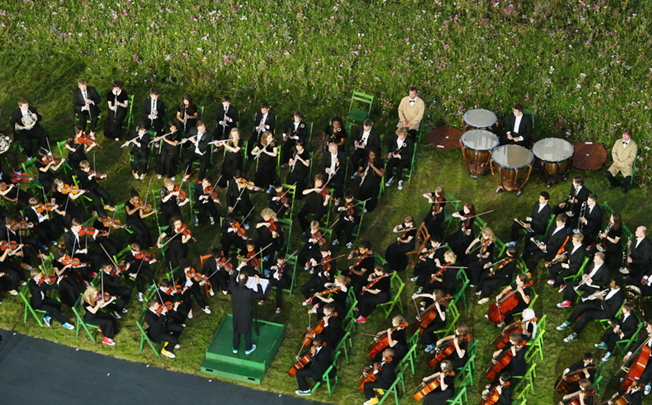 LONDON, ENGLAND - JULY 27:  Musicians perform during the Opening Ceremony of the London 2012 Olympic Games at the Olympic ...