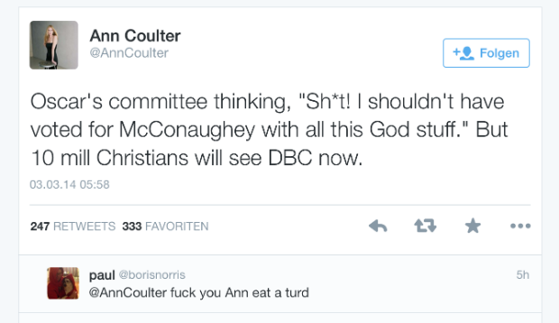 Mit dem ersten Sturm der Entrüstung nicht zufrieden, goß sie wenig später Öl ins Feuer, in dem sie „Dallas Buyers Cl...