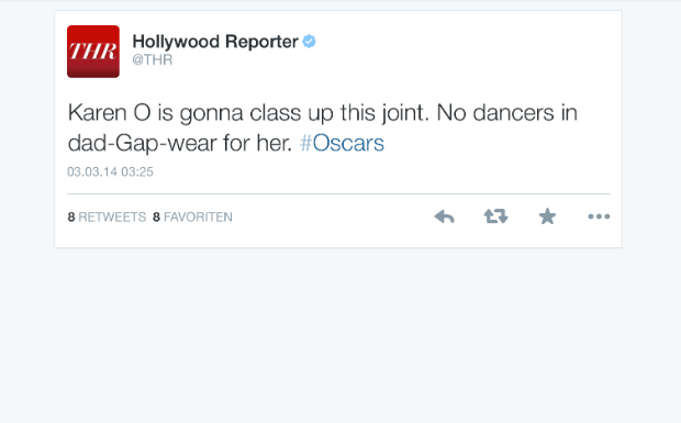 Karen O mit der (viel zu kurzen) Darbietung zum „Her“-Song als Gegenpol zu Pharrell Williams' hyperaktivem „Happy“.