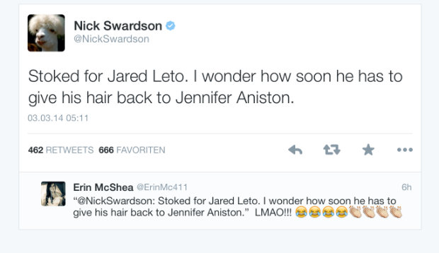 Beliebtes Twitter-Witz-Thema 1: Jared Leto und seine wallende Haarpracht.