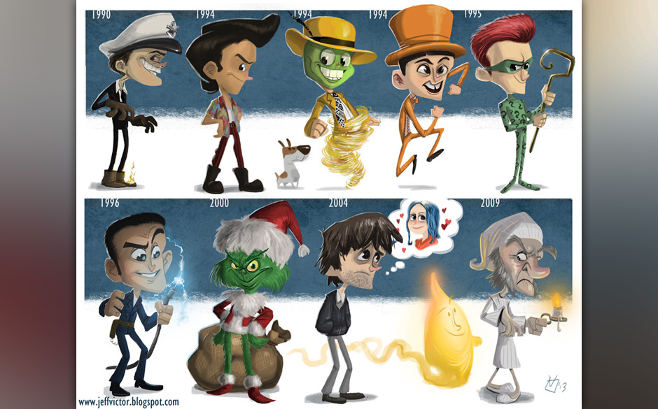 Oben: Fire Marshall Bill ("In Living Color"), Ace Ventura ("Ace Ventura - Ein tierischer Detektiv"), Stanley Ipkiss ("Die ...