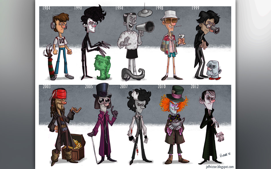 Oben: Glen Lantz ("Nightmare - Mörderische Träume"), Edward ("Edward mit den Scherenhänden"), Ed Wood ("Ed Wood"), Raou...