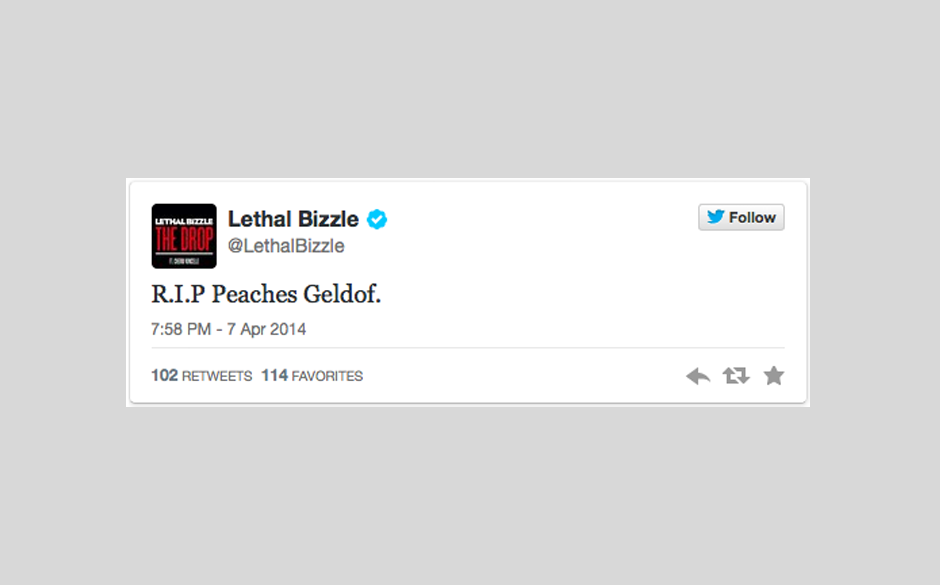 Auch Lethal Bizzle wünschen Peaches eine friedliche letzte Ruhe