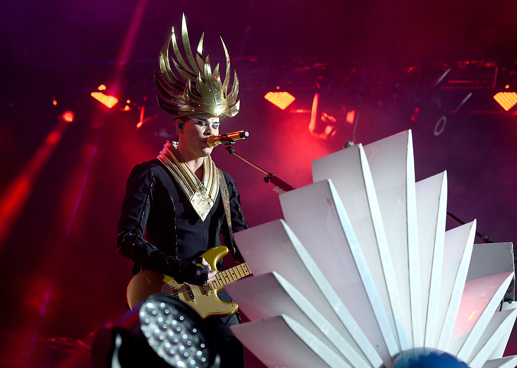 IRVINE, CA - MAY 14: Recording artist Luke Steele of music group Empire of the Sun performs onstage at KROQ Weenie Roast 2016 at Irvine Meadows Amphitheatre on May 14, 2016 in Irvine, California. (Photo by Kevin Winter/Getty Images for CBS Radio Inc.)