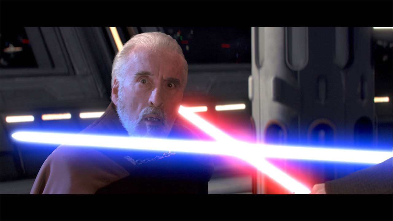 Es kommt zu einem erbitterten Kampf, bei dem Obi-Wan bewusstlos geschlagen wird. Anakin Skywalker streckt Count Dooku nied...