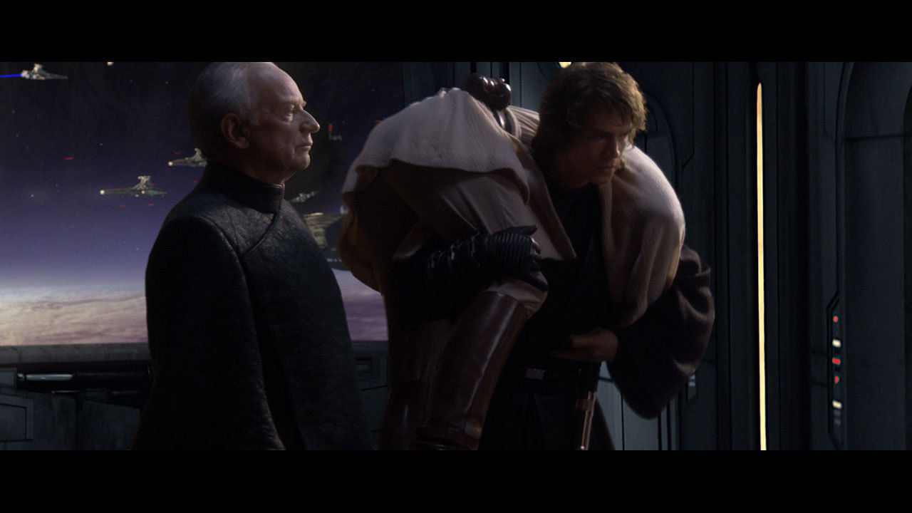 Anakin will mit Palpatine und dem noch bewusstlosen Obi-Wan fliehen. Als Obi-Wan wieder zu sich kommt, werden sie von eine...