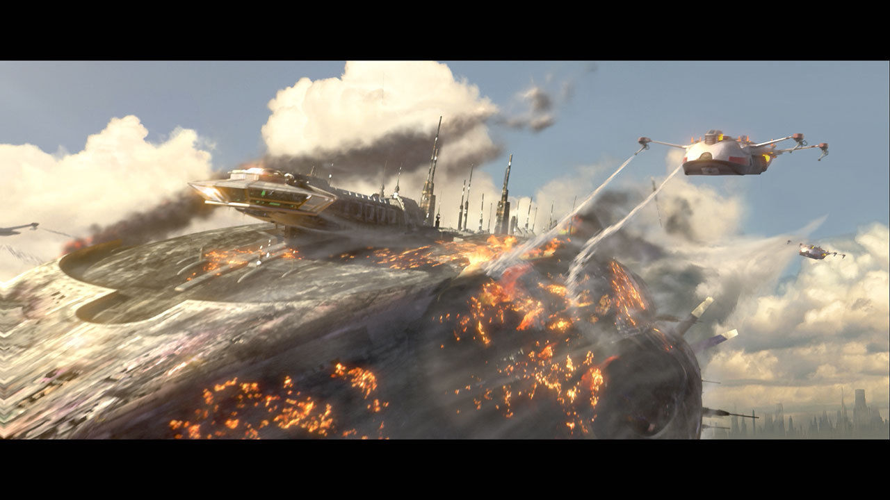 In letzter Sekunde können Anakin, Obi-Wan und Palpatine entkommen.