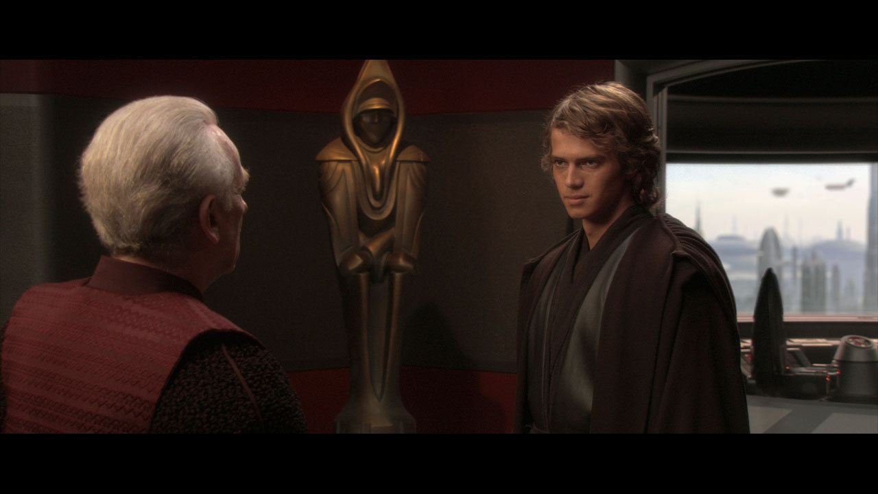 Anakin erzählt Palpatine von Obi-Wans Sieg und dem kurz bevorstehenden Ende des Kriegs. Palpatine offenbart seine wahre I...