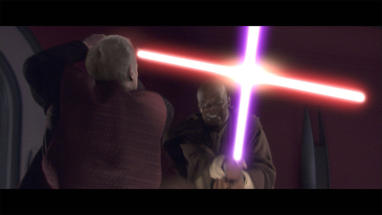 Anakin wendet sich an Mace Windu und erzählt ihm die Wahrheit. Windu will daraufhin Palpatine/Darth Sidious niederstrecken.