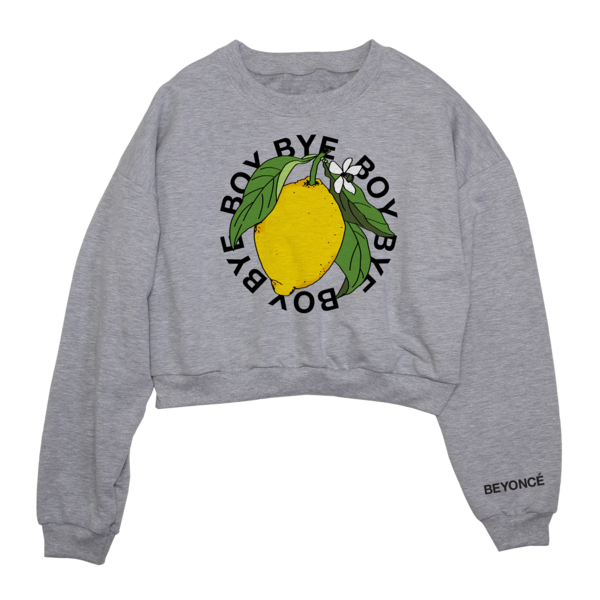 Das graue „Boy Bye“-Sweatshirt mit Zitronenprint ist Teil der neuen Merchandise-Kollektion von Beyoncé