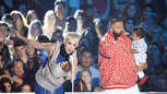 INGLEWOOD, CA - AUGUST 27:  Katy Perry (L) and DJ Khaled onstage during the 2017 MTV Video Music Awards held at The Forum ...