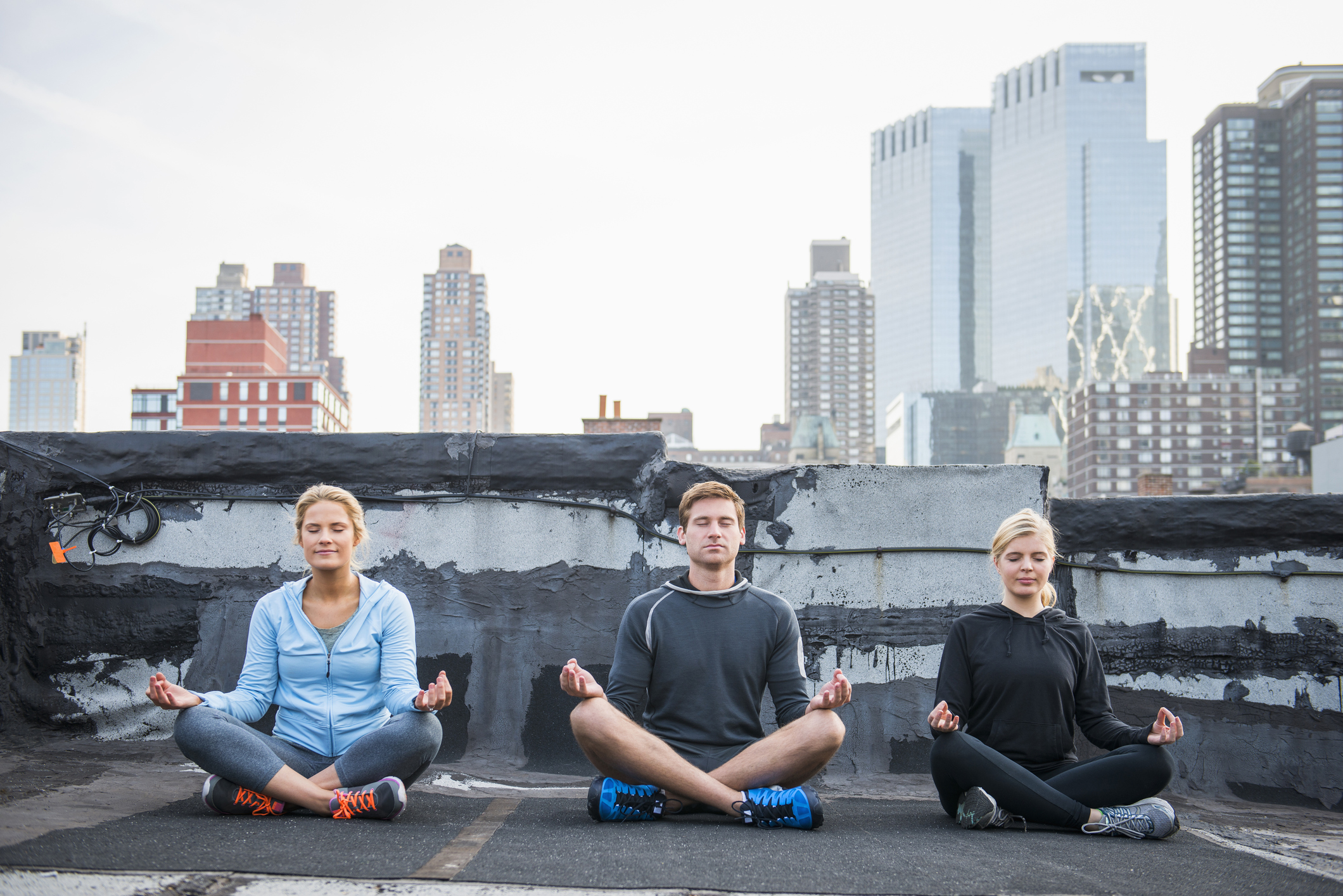 New York, Skyline, Meditation, Menschen beim Meditieren