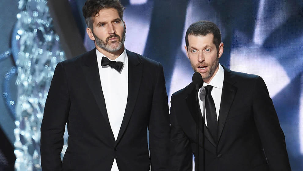 LOS ANGELES, CA - SEPTEMBER 18:  Writer/producers David Benioff (L) and D.B. Weiss accept Outstanding Writing for a Drama Ser