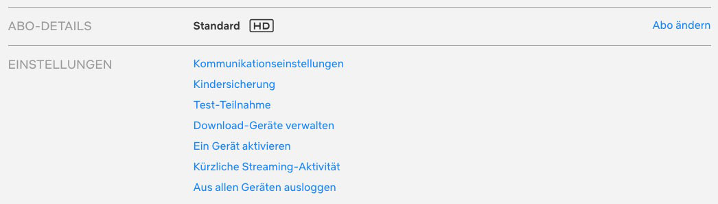 Screenshot der Netflix-Einstellungen