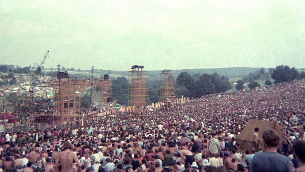 The crowd on day one of the Woodstock Festival in 1969.
