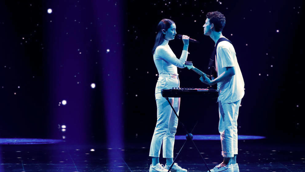Slovenia's Zala Kralj and Gasper Santl perform the song Sebi during the first semi-final of the 64th edition of the Eurovisio