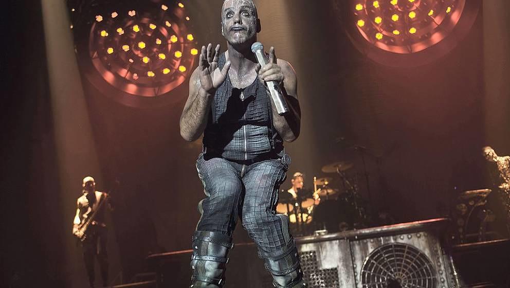 The German industrial metal band Rammstein performs a live concert at Forum in Copenhagen. Here the bands characteristic voca