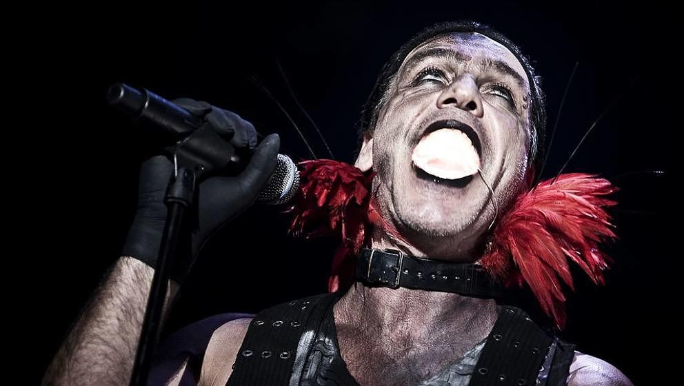 The German industrial metal band Rammstein performs a live concert at Forum in Copenhagen. Here the bands characteristic voca