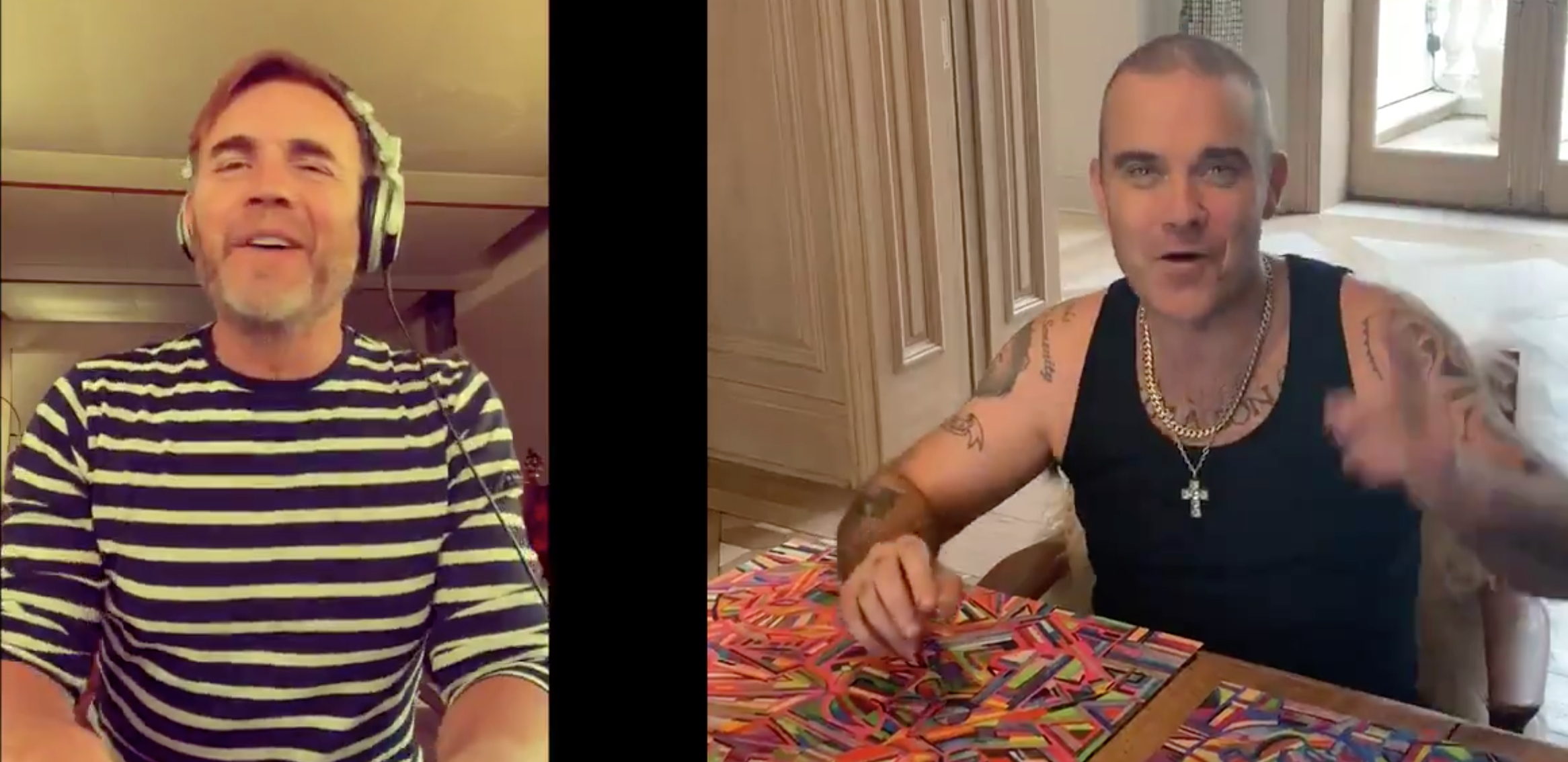 Gary Barlow und Robbie Williams während ihres Online-Duetts.