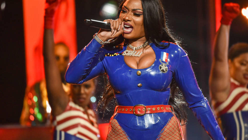 ATLANTA, GEORGIA - OCTOBER 05: Rapper Megan Thee Stallion performs onstage at the 2019 BET Hip Hop Awards at Cobb Energy Perf