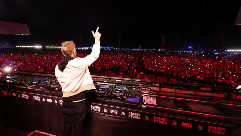 RIYADH, SAUDI ARABIA - DECEMBER 18: David Guetta performs on stage during MDLBEAST SOUNDSTORM 2021 on December 18, 2021 in Ri