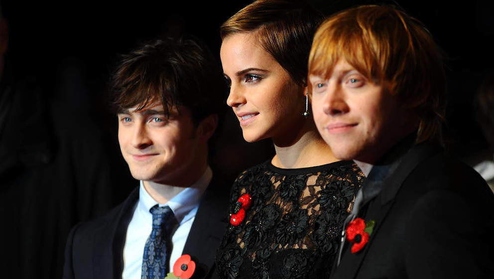 Die „Harry Potter“-Hauptdarsteller Daniel Radcliffe, Emma Watson und Rupert Grint.