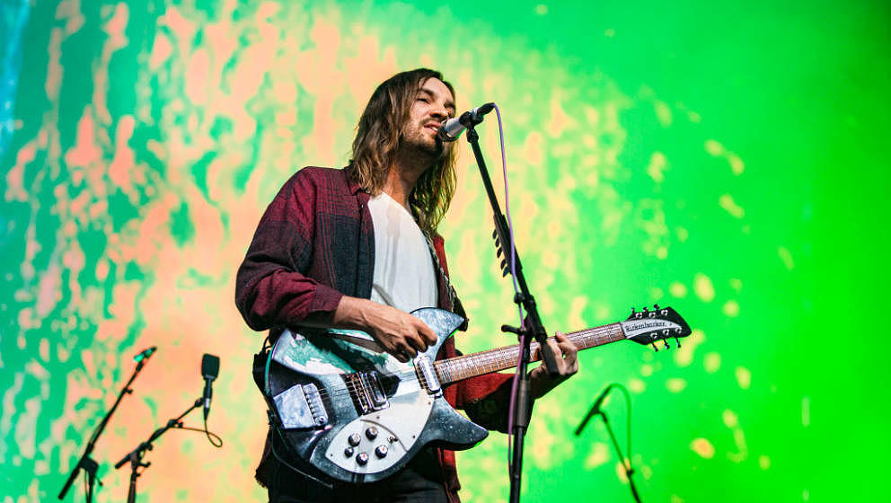 SAN DIEGO, CALIFORNIA - MARCH 09: Musician Kevin Parker of Tame Impala performs on stage at Pechanga Arena on March 09, 2020 