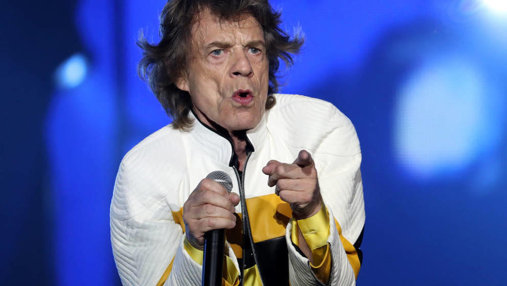 FOXBOROUGH, MA - JULY 7: Lead singer Mick Jagger performs in concert with the Rolling Stones at Gillette Stadium in Foxboroug