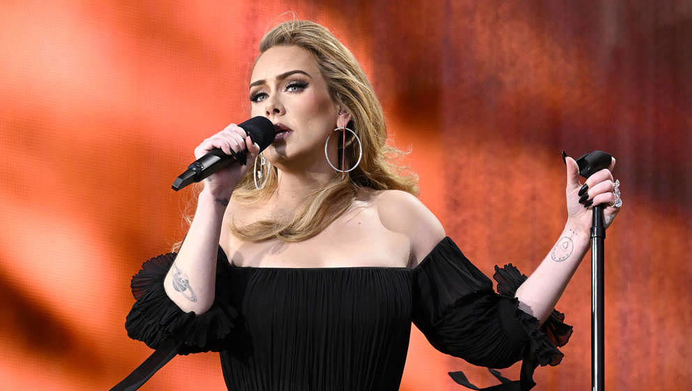 LONDON, ENGLAND - JULY 02: Adele performs on stage as American Express present BST Hyde Park in Hyde Park on July 02, 2022 in