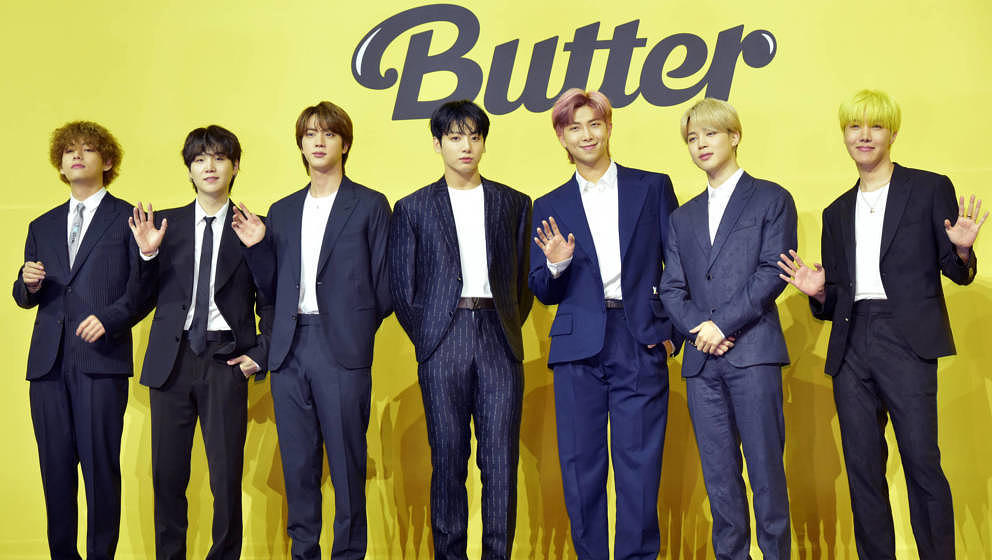 SEOUL, SOUTH KOREA - MAY 21: BTS attends a press conference for BTS's new digital single 'Butter' at Olympic Hall on May 21, 