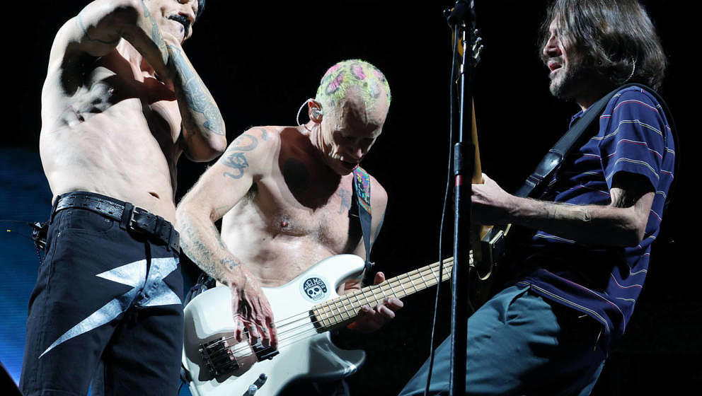 Wiedervereint und produktiv: Antony Kiedis, Flea und John Frusciante von den Red Hot Chili Peppers, hier im August 2022 in La