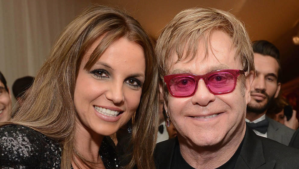 WEST HOLLYWOOD, CA - FEBRUARY 24:  (L-R) Recording Artist Britney Spears and Sir Elton John attend the 21st Annual Elton John