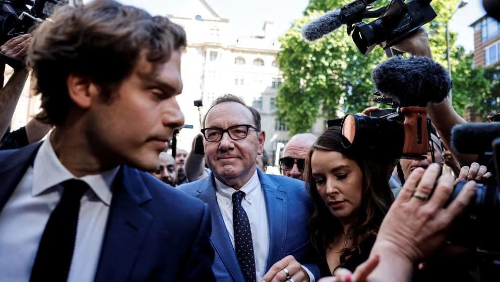 US actor Kevin Spacey arrives at the Westminster Magistrates' Court, in London to attend the opening of his trial, on June 16