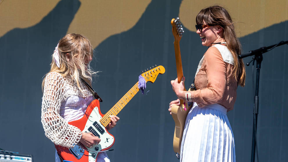GLASGOW, SCOTLAND - JULY 09: Hester Chambers and Rhian Teasdale of Wet Leg perform on stage on the second day of TRNSMT Festi