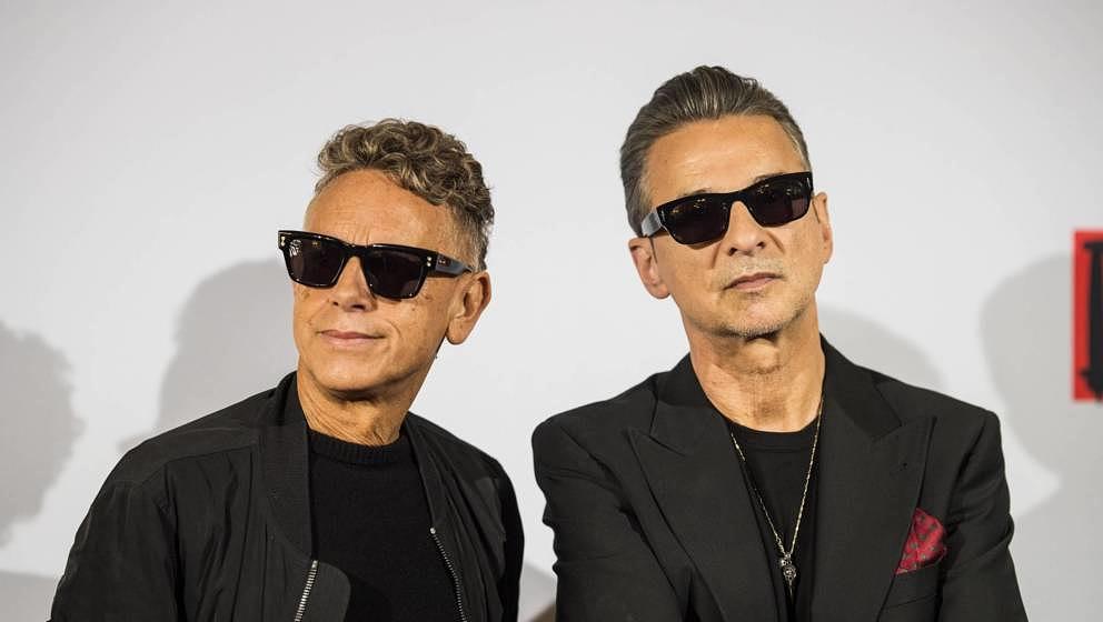 BERLIN, GERMANY - OCTOBER 04: (L-R) Musician Martin Gore and Dave Gahan of Depeche Mode at a press conference at Berliner Ens