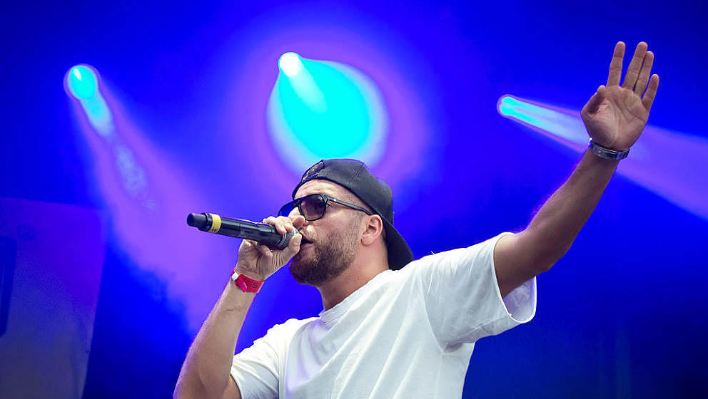 BERLIN, GERMANY - AUGUST 26 German rapper KC Rebell performs live in support of Kool Savas during a concert at the Zitadelle 