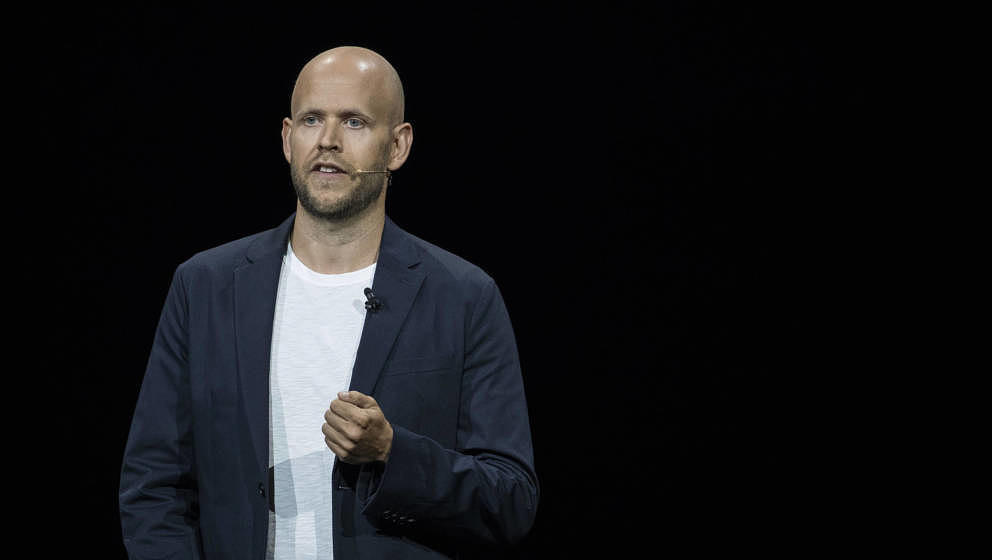 NEW YORK, NY - AUGUST 9: Daniel Ek, chief executive officer of Spotify, speaks about a partnership between Samsung and Spotif
