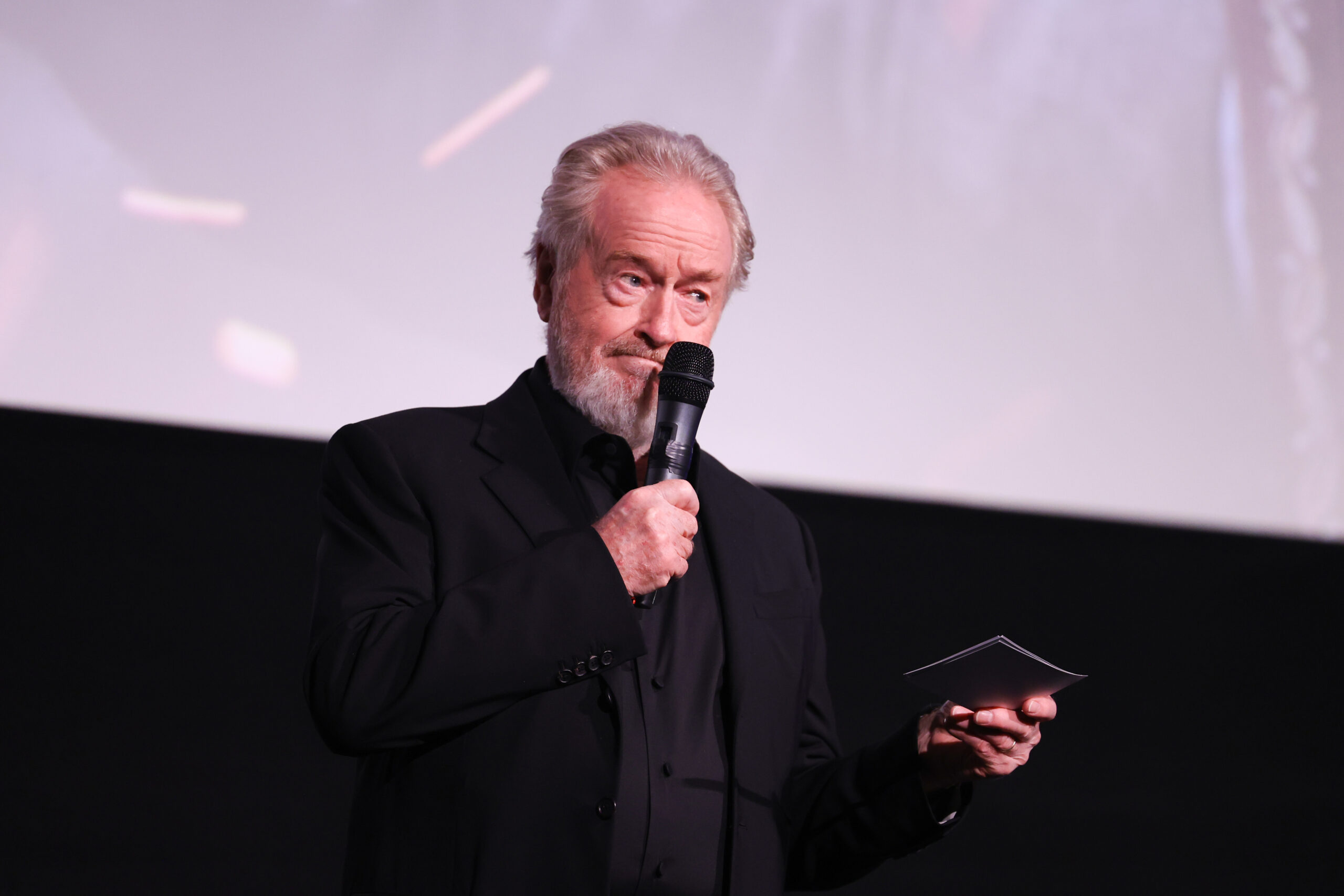 Ridley Scott speaks onstage at the "Napoleon" UK Premiere at Odeon Luxe Leicester Square on November 16, 2023 in London, England. (Photo by Lia Toby/Getty Images for Sony Pictures UK)