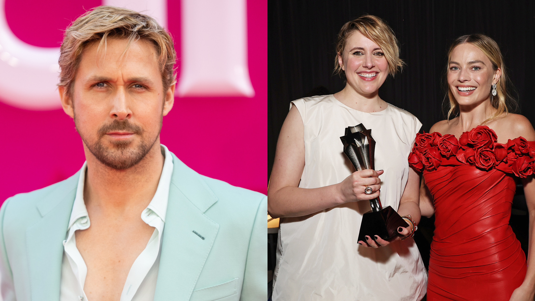 Links: Ryan Gosling/Rechts: Greta Gerwig und Margot Robbie