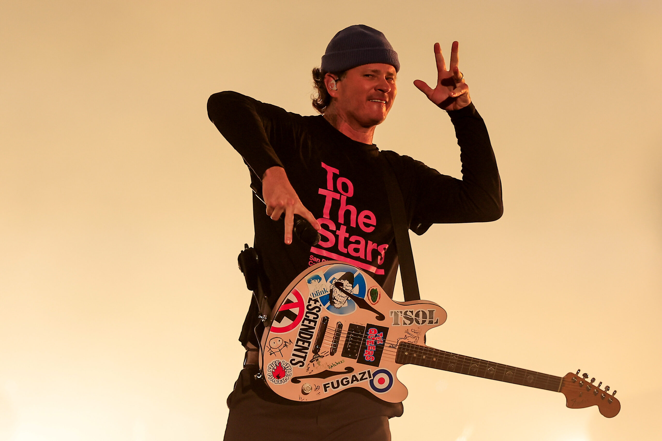 Tom DeLonge während des Auftritts von blink-182 beim Lollapalooza Brazil in Sao Paulo am 22. März 2024.